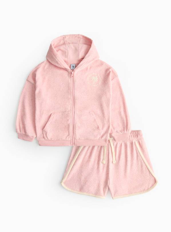 Pink Towelling Hoodie & Shorts Co-ord Set 1-2 years